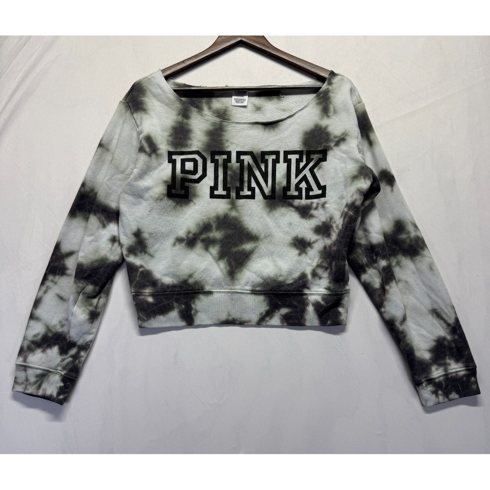 PINK Victoria's Secret Crop Sweatshirt Womens M Multicolor Tie Dye Scoop Neck